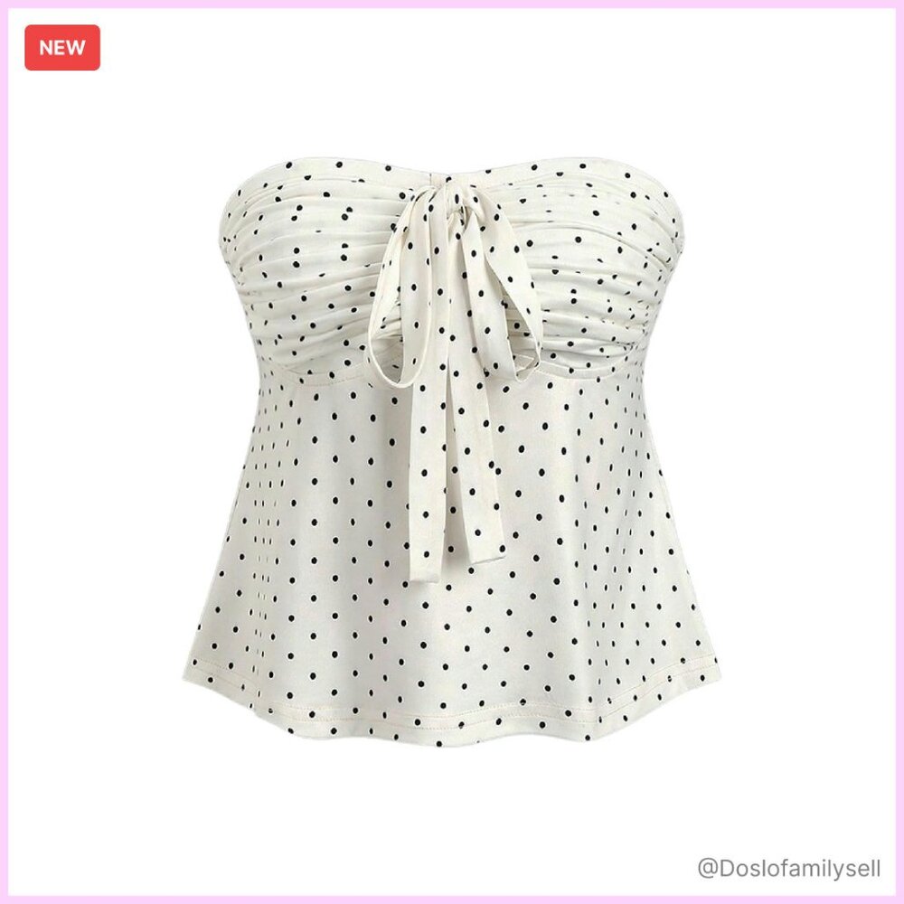 Polka Dot Strapless Peplum Top Y2k Chic Babydoll Crop Top Ruching